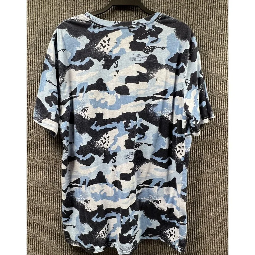 NBA T-Shirt Mens XL Blue Black Camo Cotton Blend Pullover Top Basketball‎ Casual